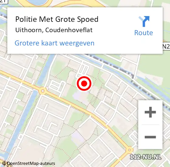 Locatie op kaart van de 112 melding: Politie Met Grote Spoed Naar Uithoorn, Coudenhoveflat op 7 juli 2022 01:54