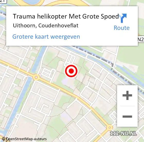 Locatie op kaart van de 112 melding: Trauma helikopter Met Grote Spoed Naar Uithoorn, Coudenhoveflat op 7 juli 2022 01:55