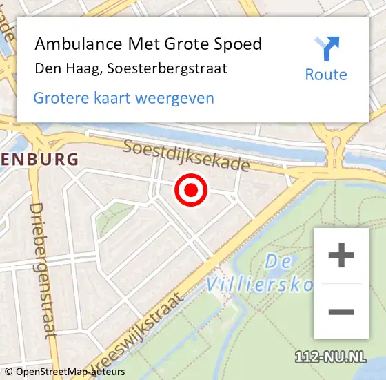 Locatie op kaart van de 112 melding: Ambulance Met Grote Spoed Naar Den Haag, Soesterbergstraat op 7 juli 2022 02:09