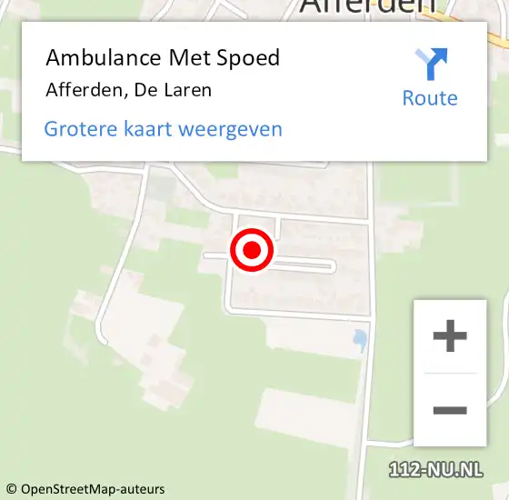 Locatie op kaart van de 112 melding: Ambulance Met Spoed Naar Afferden, De Laren op 7 juli 2022 04:25