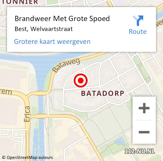 Locatie op kaart van de 112 melding: Brandweer Met Grote Spoed Naar Best, Welvaartstraat op 7 juli 2022 04:28