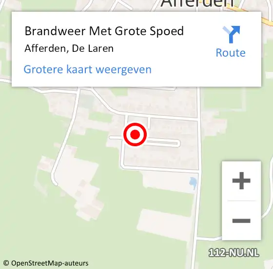 Locatie op kaart van de 112 melding: Brandweer Met Grote Spoed Naar Afferden, De Laren op 7 juli 2022 04:43