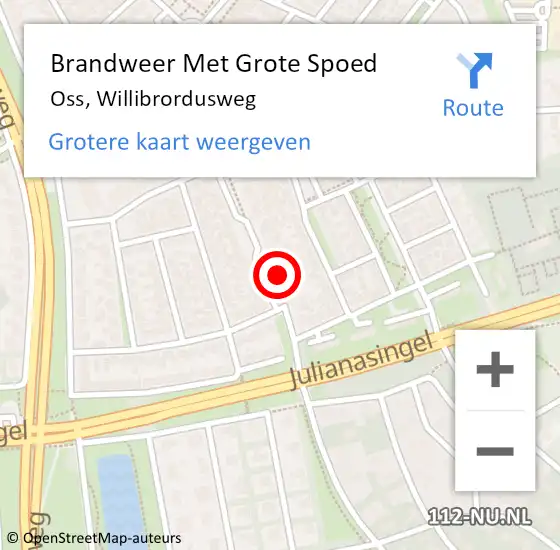 Locatie op kaart van de 112 melding: Brandweer Met Grote Spoed Naar Oss, Willibrordusweg op 7 juli 2022 04:50