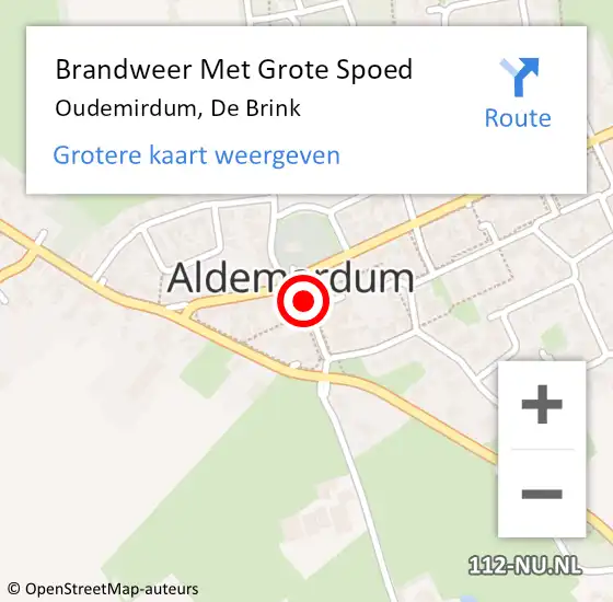 Locatie op kaart van de 112 melding: Brandweer Met Grote Spoed Naar Oudemirdum, De Brink op 22 juli 2014 13:43