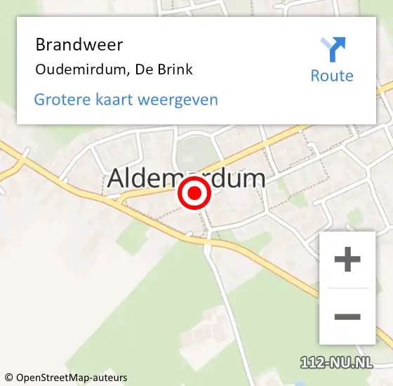 Locatie op kaart van de 112 melding: Brandweer Oudemirdum, De Brink op 22 juli 2014 13:43