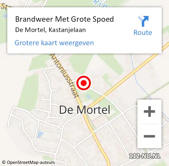 Locatie op kaart van de 112 melding: Brandweer Met Grote Spoed Naar De Mortel, Kastanjelaan op 7 juli 2022 05:57