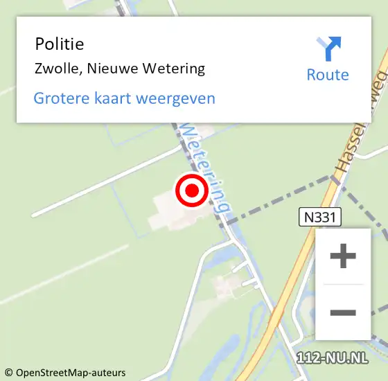 Locatie op kaart van de 112 melding: Politie Zwolle, Nieuwe Wetering op 7 juli 2022 06:03