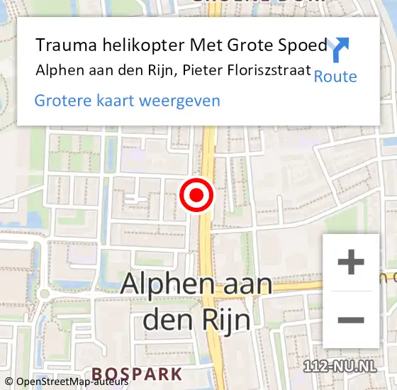 Locatie op kaart van de 112 melding: Trauma helikopter Met Grote Spoed Naar Alphen aan den Rijn, Pieter Floriszstraat op 7 juli 2022 06:09