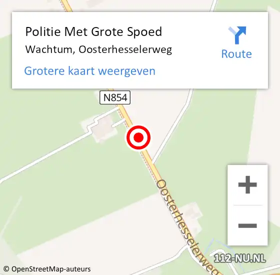 Locatie op kaart van de 112 melding: Politie Met Grote Spoed Naar Wachtum, Oosterhesselerweg op 7 juli 2022 06:36