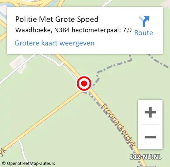 Locatie op kaart van de 112 melding: Politie Met Grote Spoed Naar Waadhoeke, N384 hectometerpaal: 7,9 op 7 juli 2022 06:58