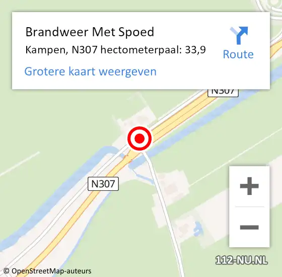 Locatie op kaart van de 112 melding: Brandweer Met Spoed Naar Kampen, N307 hectometerpaal: 33,9 op 7 juli 2022 07:36