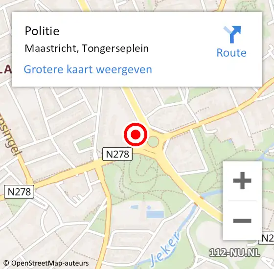 Locatie op kaart van de 112 melding: Politie Maastricht, Tongerseplein op 7 juli 2022 07:58