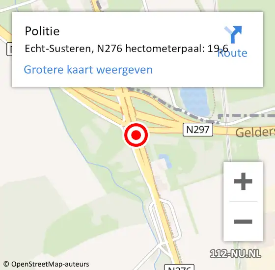 Locatie op kaart van de 112 melding: Politie Echt-Susteren, N276 hectometerpaal: 19,6 op 7 juli 2022 08:13