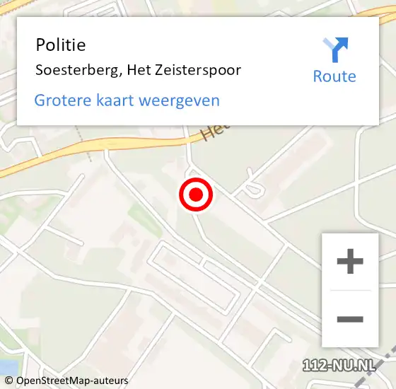 Locatie op kaart van de 112 melding: Politie Soesterberg, Het Zeisterspoor op 7 juli 2022 09:30