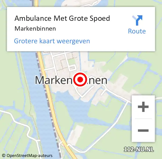 Locatie op kaart van de 112 melding: Ambulance Met Grote Spoed Naar Markenbinnen op 22 juli 2014 13:58