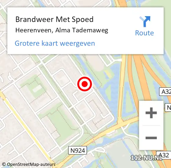 Locatie op kaart van de 112 melding: Brandweer Met Spoed Naar Heerenveen, Alma Tademaweg op 7 juli 2022 09:36