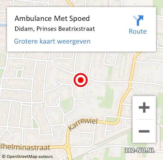 Locatie op kaart van de 112 melding: Ambulance Met Spoed Naar Didam, Prinses Beatrixstraat op 7 juli 2022 09:38