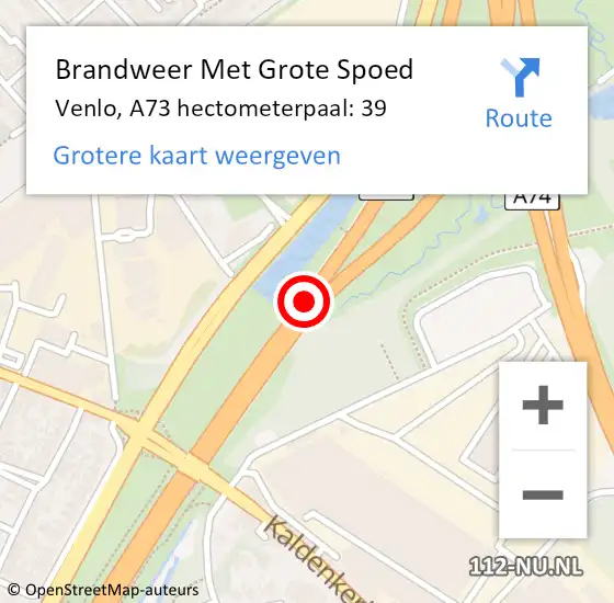 Locatie op kaart van de 112 melding: Brandweer Met Grote Spoed Naar Venlo, A73 hectometerpaal: 39 op 7 juli 2022 10:04