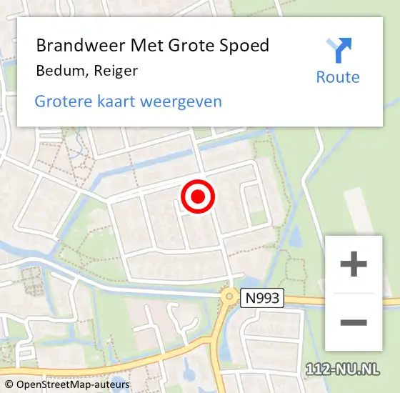 Locatie op kaart van de 112 melding: Brandweer Met Grote Spoed Naar Bedum, Reiger op 7 juli 2022 10:05