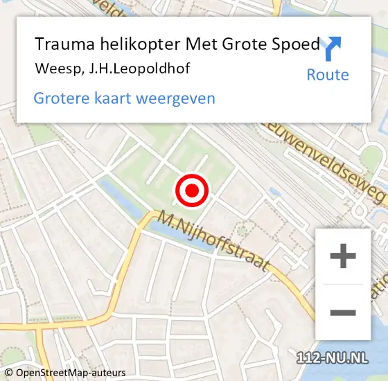 Locatie op kaart van de 112 melding: Trauma helikopter Met Grote Spoed Naar Weesp, J.H.Leopoldhof op 7 juli 2022 10:16