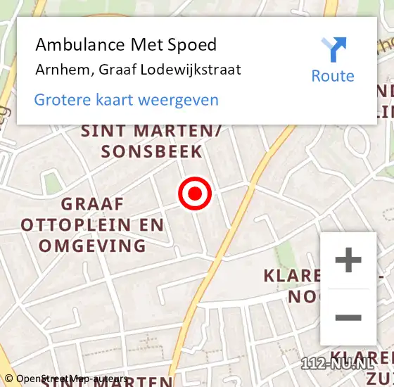 Locatie op kaart van de 112 melding: Ambulance Met Spoed Naar Arnhem, Graaf Lodewijkstraat op 7 juli 2022 10:29