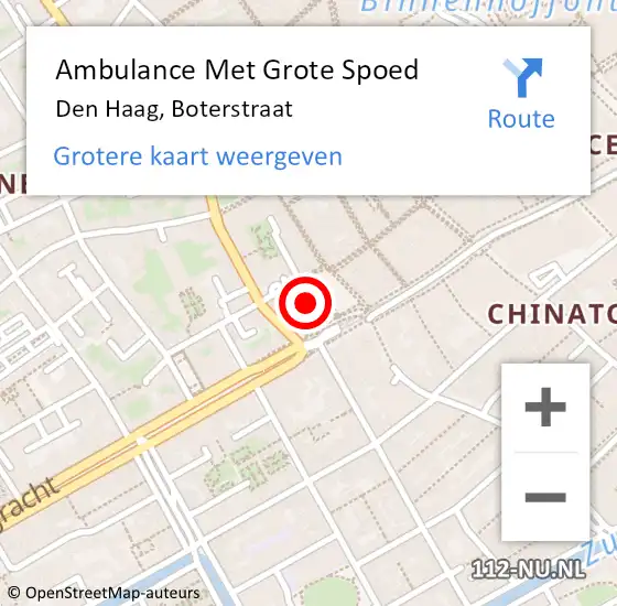 Locatie op kaart van de 112 melding: Ambulance Met Grote Spoed Naar Den Haag, Boterstraat op 7 juli 2022 10:34