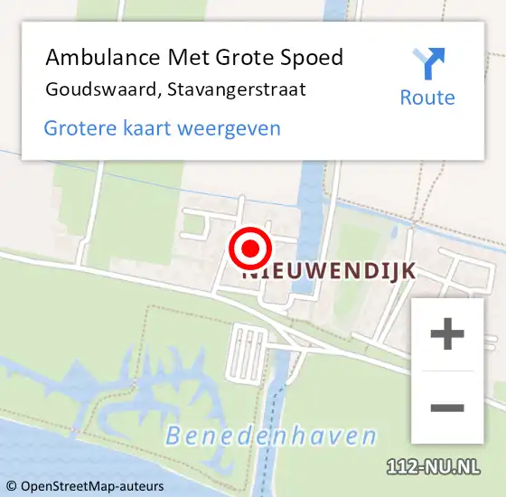 Locatie op kaart van de 112 melding: Ambulance Met Grote Spoed Naar Goudswaard, Stavangerstraat op 7 juli 2022 11:03