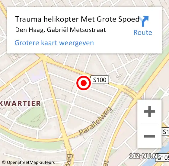 Locatie op kaart van de 112 melding: Trauma helikopter Met Grote Spoed Naar Den Haag, Gabriël Metsustraat op 7 juli 2022 12:12