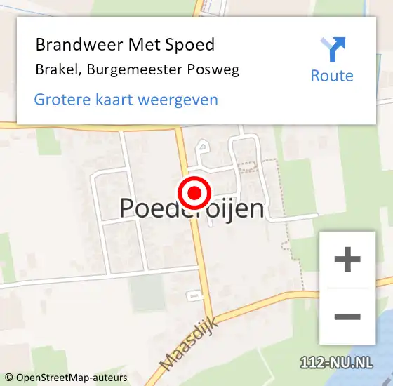 Locatie op kaart van de 112 melding: Brandweer Met Spoed Naar Brakel, Burgemeester Posweg op 7 juli 2022 12:24