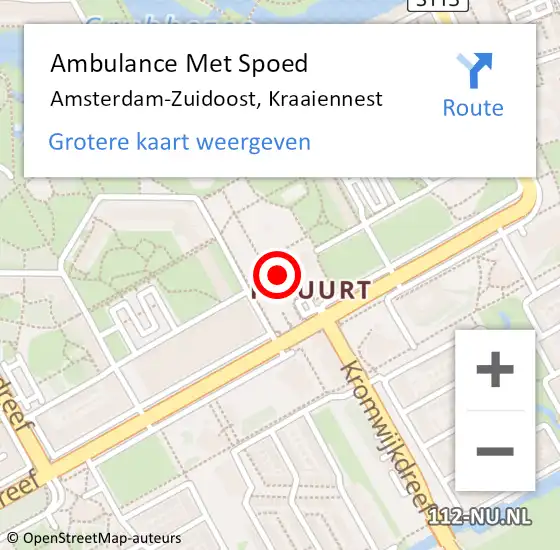 Locatie op kaart van de 112 melding: Ambulance Met Spoed Naar Amsterdam-Zuidoost, Kraaiennest op 7 juli 2022 12:40