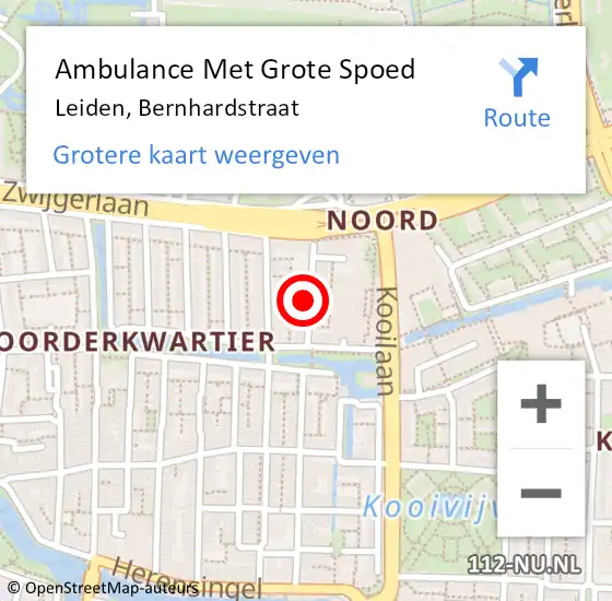 Locatie op kaart van de 112 melding: Ambulance Met Grote Spoed Naar Leiden, Bernhardstraat op 7 juli 2022 12:57