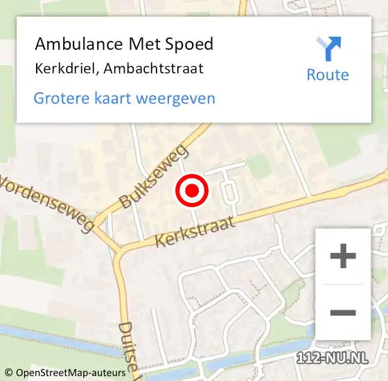 Locatie op kaart van de 112 melding: Ambulance Met Spoed Naar Kerkdriel, Ambachtstraat op 7 juli 2022 12:59