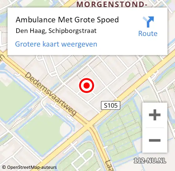 Locatie op kaart van de 112 melding: Ambulance Met Grote Spoed Naar Den Haag, Schipborgstraat op 7 juli 2022 13:06