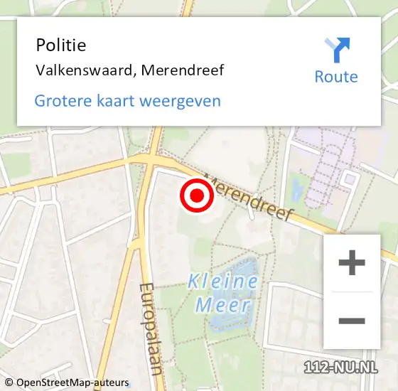 Locatie op kaart van de 112 melding: Politie Valkenswaard, Merendreef op 7 juli 2022 13:11