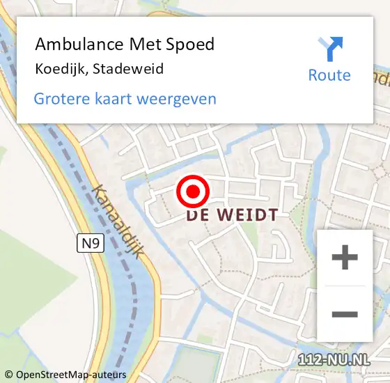 Locatie op kaart van de 112 melding: Ambulance Met Spoed Naar Koedijk, Stadeweid op 7 juli 2022 13:16