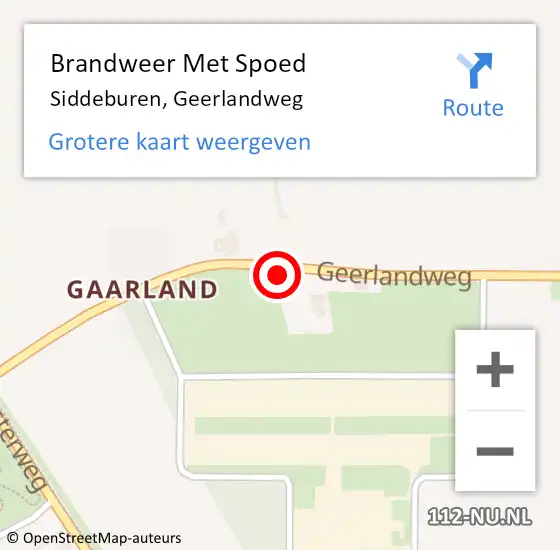 Locatie op kaart van de 112 melding: Brandweer Met Spoed Naar Siddeburen, Geerlandweg op 7 juli 2022 13:20