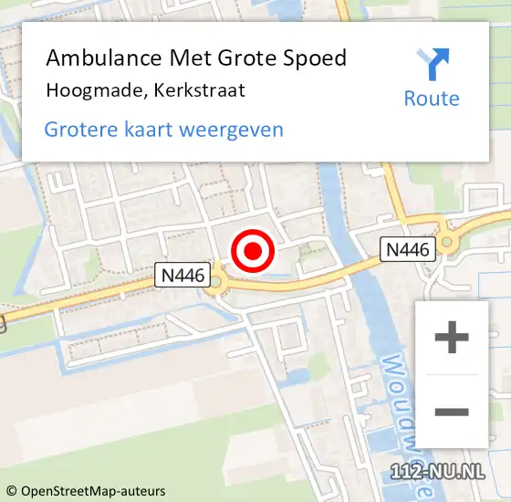 Locatie op kaart van de 112 melding: Ambulance Met Grote Spoed Naar Hoogmade, Kerkstraat op 7 juli 2022 13:29