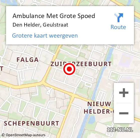 Locatie op kaart van de 112 melding: Ambulance Met Grote Spoed Naar Den Helder, Geulstraat op 7 juli 2022 13:46