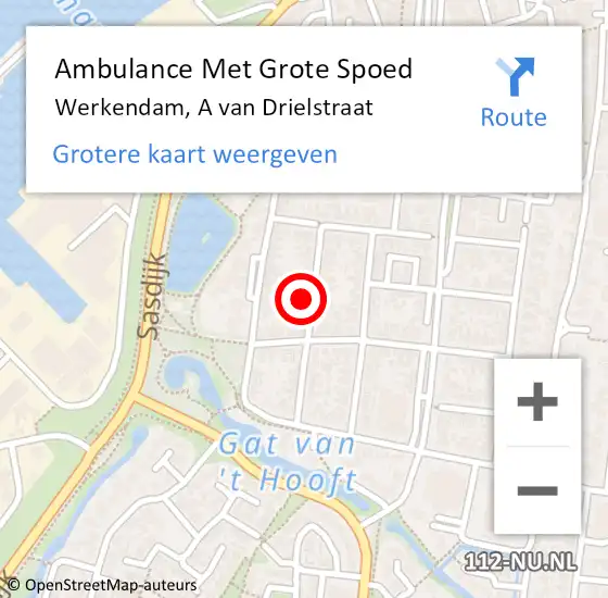 Locatie op kaart van de 112 melding: Ambulance Met Grote Spoed Naar Werkendam, A van Drielstraat op 7 juli 2022 14:01