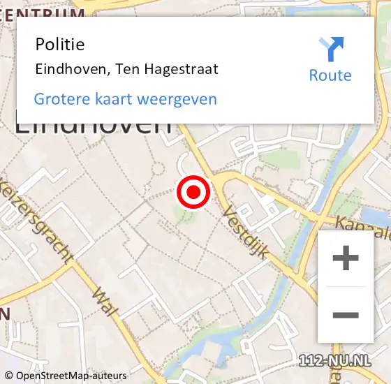 Locatie op kaart van de 112 melding: Politie Eindhoven, Ten Hagestraat op 7 juli 2022 14:02