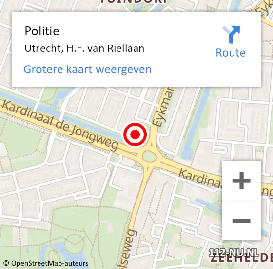 Locatie op kaart van de 112 melding: Politie Utrecht, H.F. van Riellaan op 7 juli 2022 14:06