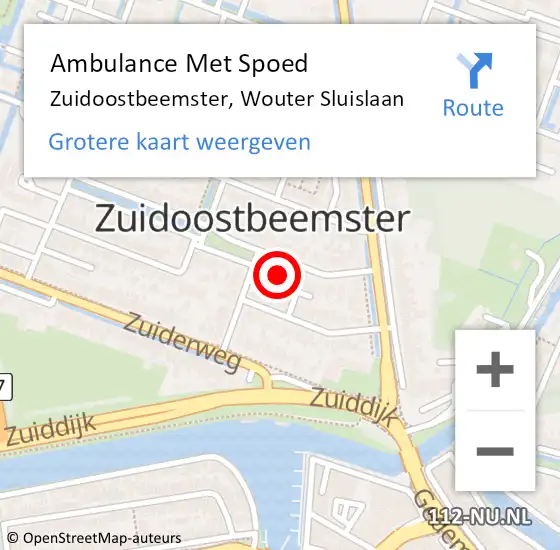 Locatie op kaart van de 112 melding: Ambulance Met Spoed Naar Zuidoostbeemster, Wouter Sluislaan op 7 juli 2022 14:07