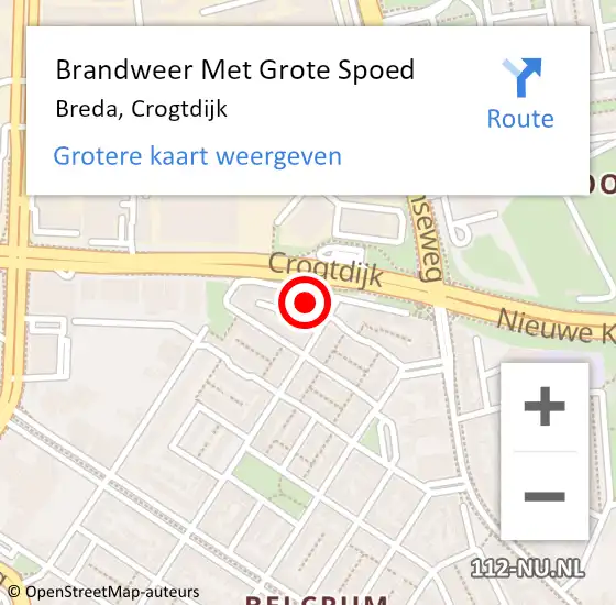 Locatie op kaart van de 112 melding: Brandweer Met Grote Spoed Naar Breda, Crogtdijk op 7 juli 2022 14:07