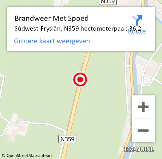 Locatie op kaart van de 112 melding: Brandweer Met Spoed Naar Súdwest-Fryslân, N359 hectometerpaal: 36,2 op 7 juli 2022 14:11