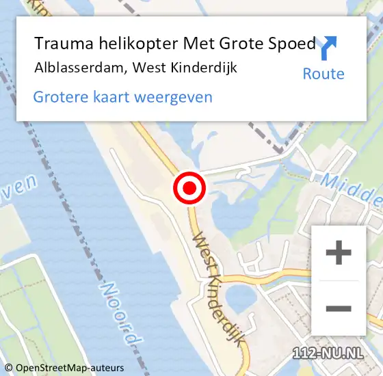 Locatie op kaart van de 112 melding: Trauma helikopter Met Grote Spoed Naar Alblasserdam, West Kinderdijk op 7 juli 2022 14:23
