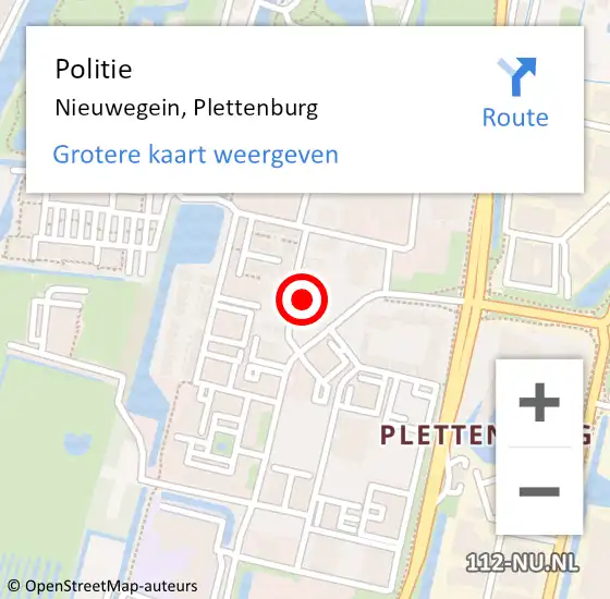 Locatie op kaart van de 112 melding: Politie Nieuwegein, Plettenburg op 7 juli 2022 14:27