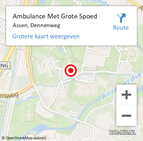 Locatie op kaart van de 112 melding: Ambulance Met Grote Spoed Naar Assen, Dennenweg op 7 juli 2022 14:27