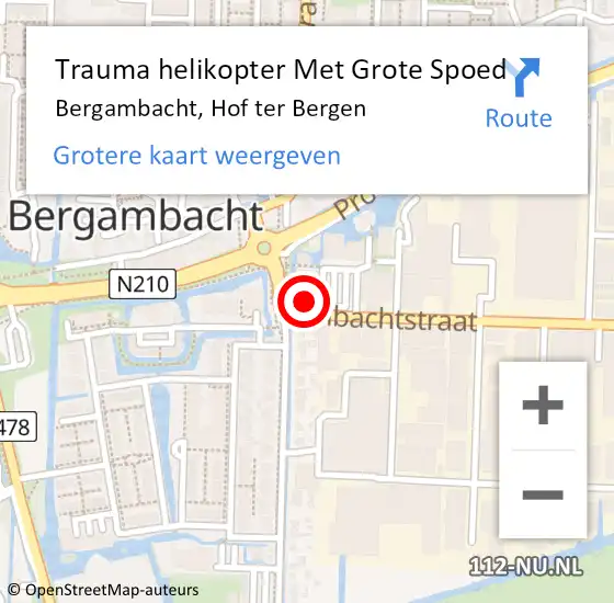 Locatie op kaart van de 112 melding: Trauma helikopter Met Grote Spoed Naar Bergambacht, Hof ter Bergen op 7 juli 2022 14:34