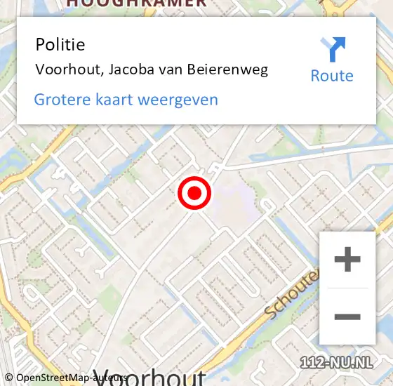 Locatie op kaart van de 112 melding: Politie Voorhout, Jacoba van Beierenweg op 7 juli 2022 15:08