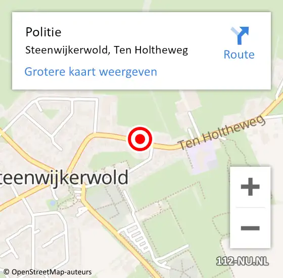 Locatie op kaart van de 112 melding: Politie Steenwijkerwold, Ten Holtheweg op 7 juli 2022 15:12